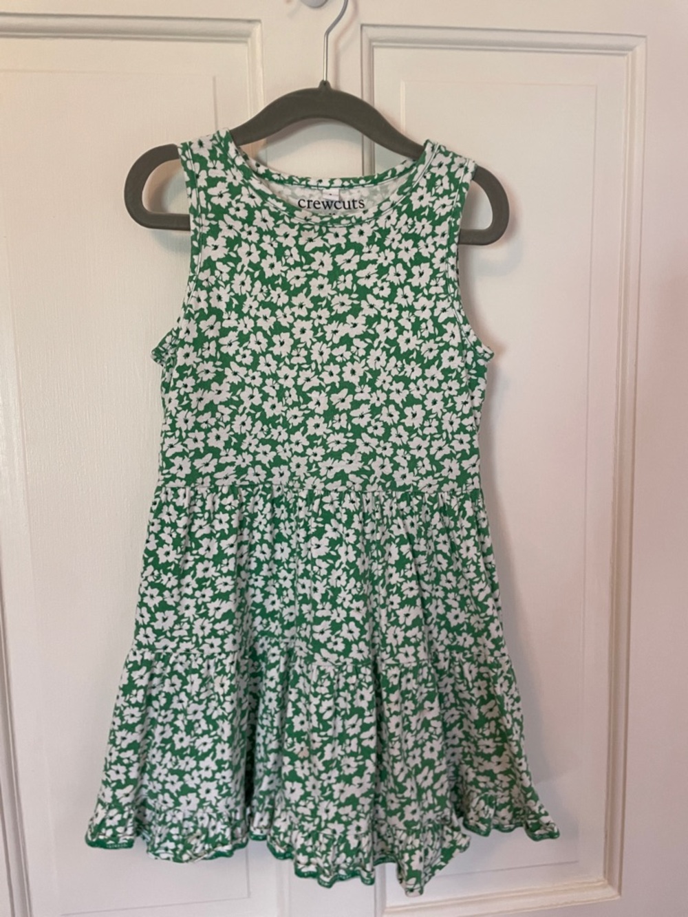 Crewcuts Green and White Floral Tiered Tank Dress